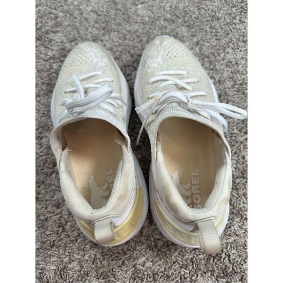 SOREL Women's 7 Explorer Blitz Stride Lace Sneakers Cream Knit Mesh Athletic Gym - Picture 6 of 14